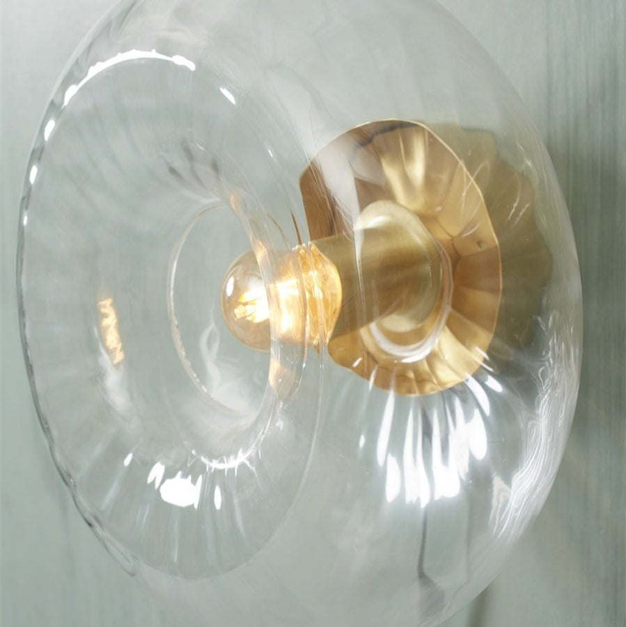 Applique Murale Brussels Ronde Verre Cannelé Transparent et Doré Ø28cm