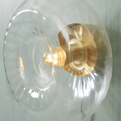 Applique Murale Brussels Ronde Verre Cannelé Transparent et Doré Ø28cm