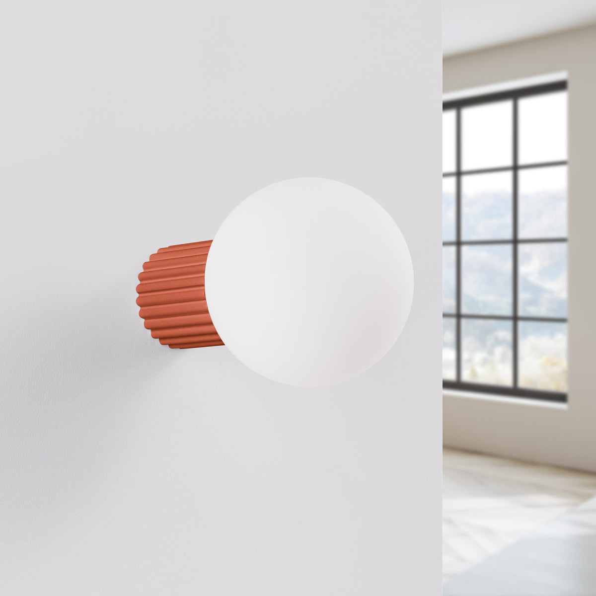 Applique Murale Halo Rouge Ocre IP44 en Aluminium Nervuré