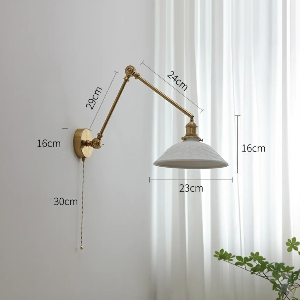 Applique Murale Bras Long Orientable en Laiton et Céramique