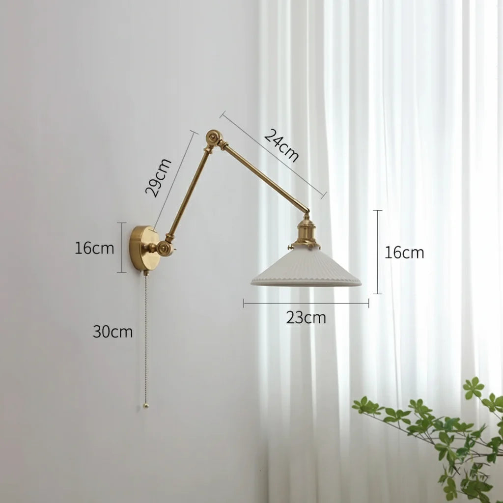 Applique Murale Bras Long Orientable en Laiton et Céramique