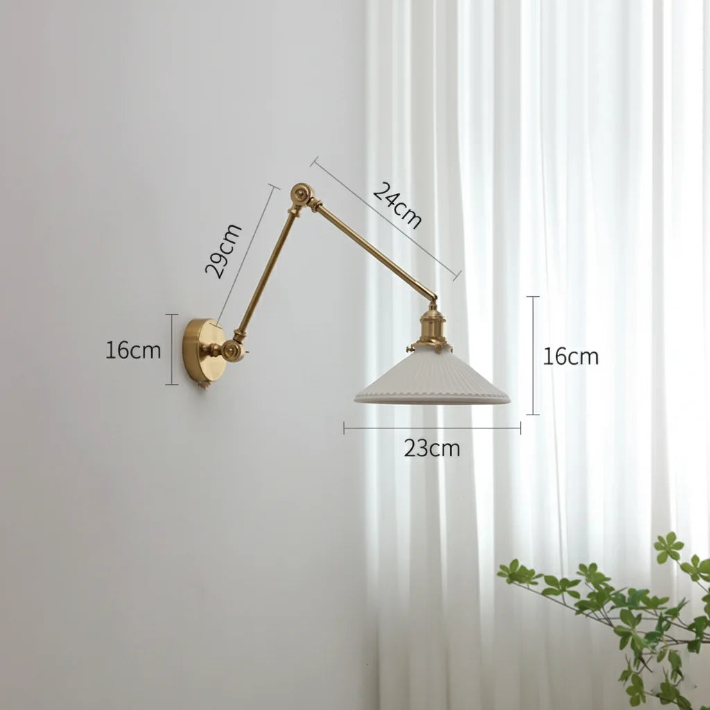 Applique Murale Bras Long Orientable en Laiton et Céramique
