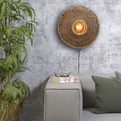 Applique Murale Bali Bambou Tressé Noir et Naturel 44 cm