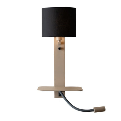 Applique Murale Florence avec Lampe de Lecture Sable et Noir en Fer et Coton