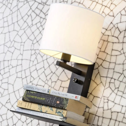 Applique Murale Florence avec USB et Étagère en Fer Noir et Coton
