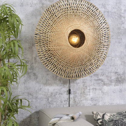 Applique Murale Kalimantan Bambou Tressé Naturel et Noir 87 cm