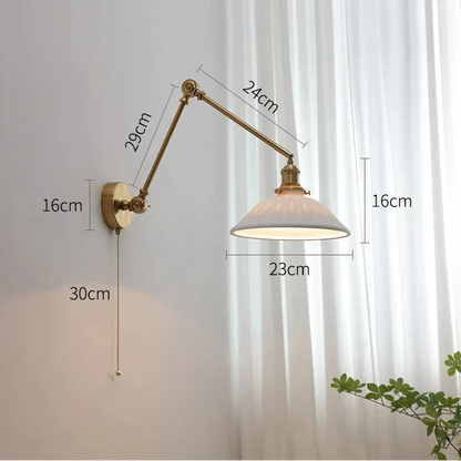 Applique Murale Orientable en Laiton et Abat-jour Céramique Vintage