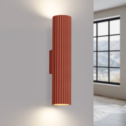 Applique Murale Oslo 30 cm en Aluminium Cannelé Rouge Ocre
