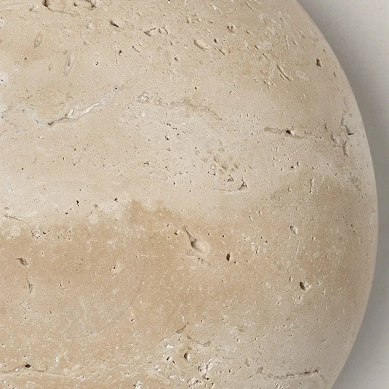 Applique Murale Circulaire en Travertin Naturel et Globe Opaline