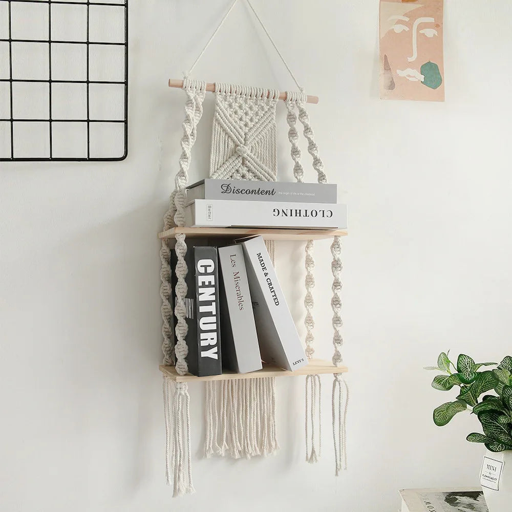 Étagère Murale Macramé Bohème Tissé
